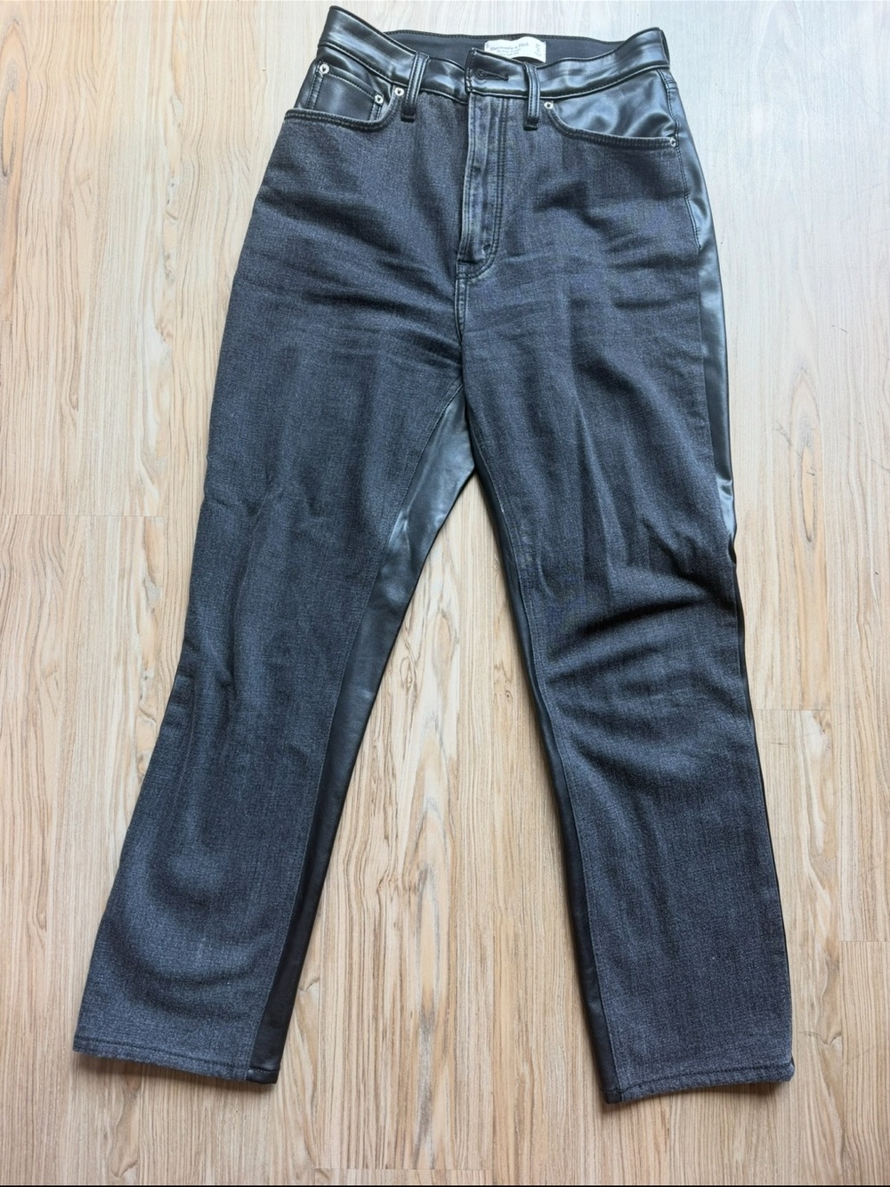 Abercrombie & Fitch Black Mixed jeans/faux leather pants